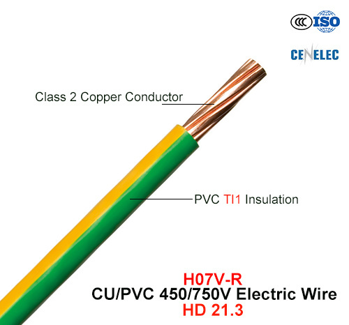  H07V-R, elektrischer Draht, 450/750 V, Cu/PVC isolierte Kabel (HD 21.3)