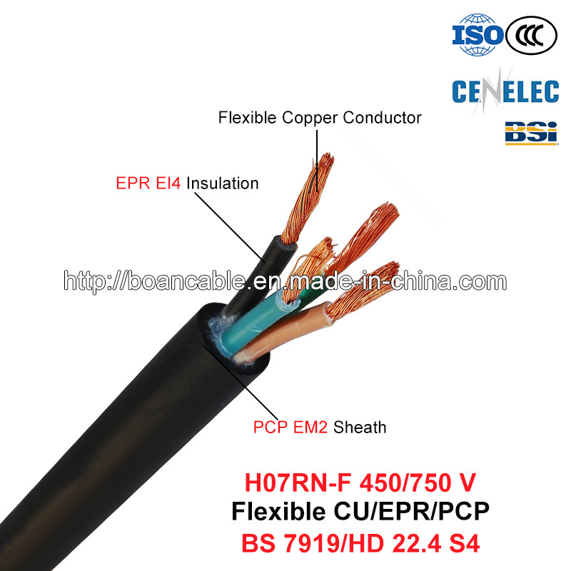 H07rn-F, Rubber Cable, 450/750 di V, Flexible Cu/Epr/Pcp (BS 7919/HD 22.4 S4)