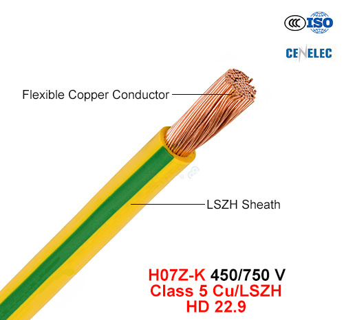  H07z-K, elektrischer Draht, 450/750 V, Cu/Lszh, niedriges Rauch-Halogen-freies Kabel (HD 22.9)