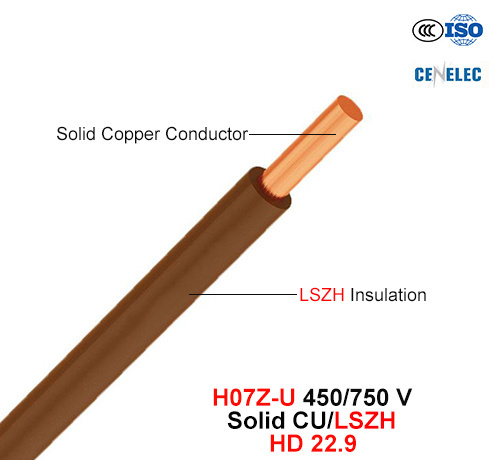  H07Z-U, Cable Eléctrico, 450/750 V, Cu/Lszh, libre de halógenos de bajo nivel de humo el cable (22,9) HD