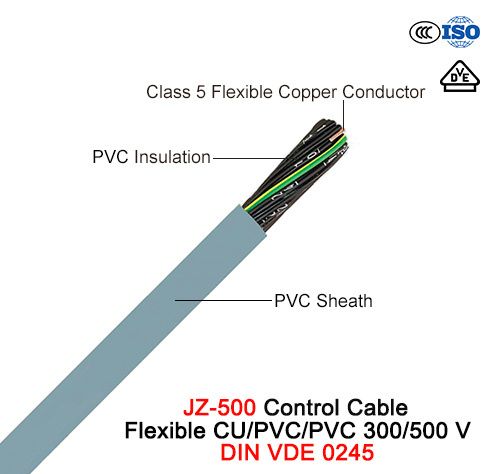  Jz-500, cable de control, 300/500 V, Flexible Cu/PVC/PVC (DIN VDE 0245)