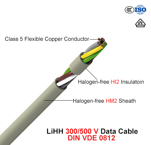  Lihh, de Kabel van Gegevens, 300/500 V, Flexibele Cu/Hffr/Hffr (DIN VDE 0812)