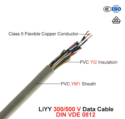  Liyy, Cabo de dados, 300/500 V, Flexível Cu/PVC/PVC (DIN VDE 0812)
