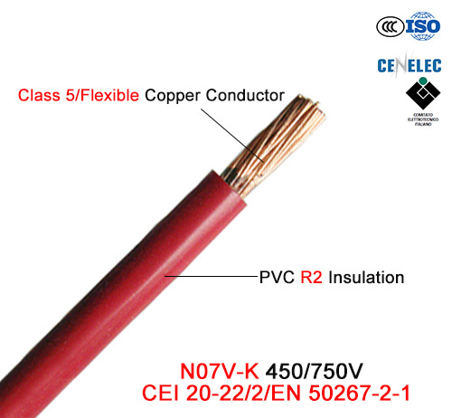  N07V-K, 450/750 V, de la Clase 5 Cu/Cable de PVC (CEI 20/22-2/EN 50267-2-1)