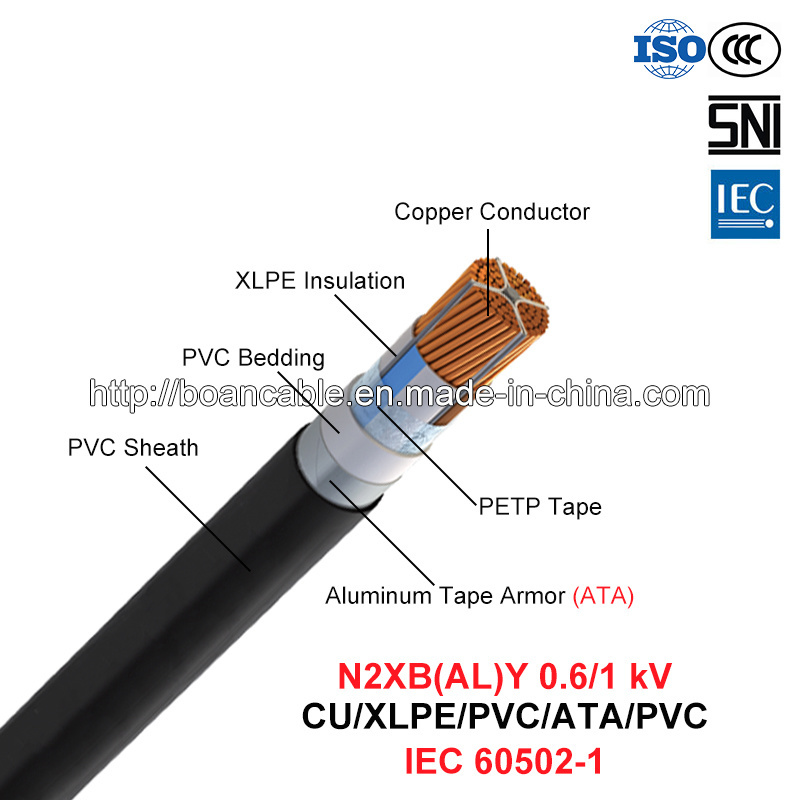  N2xby, Cable de alimentación, 0.6/1 Kv XLPE/Cu/PVC/ATA/PVC (IEC 60502-1)