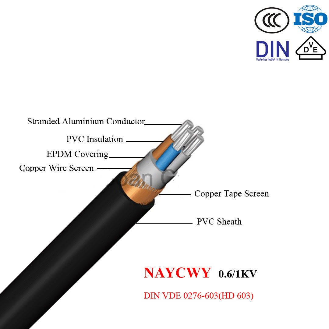  NAYCWY, Al и ПВХ/ПВХ, подземный кабель DIN/VDE 0.6/1кв