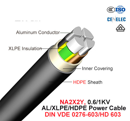  Na2X2s, cable de alimentación, 0.6/1 Kv XLPE, Al//HDPE (VDE 0276-603/HD 603)
