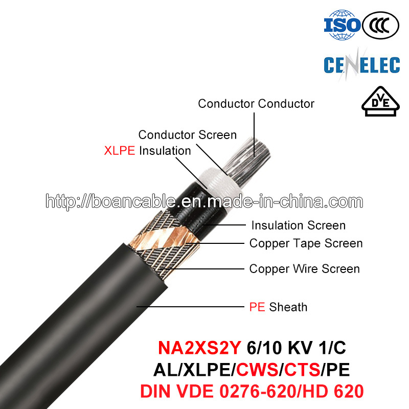  Na2XS2s, cable de alimentación, 6/10 Kv, 1/C, Al/XLPE/CWS/PE (HD 620/VDE 0276-620)