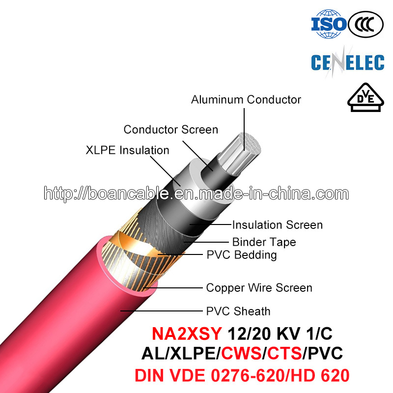  Na2xsy, de Kabel van de Macht, 12/20 Kv, Al/XLPE/Cws/PVC (HD 620/VDE 0276-620)