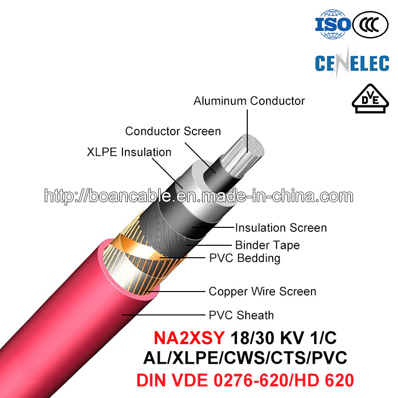  Na2xsy, câble d'alimentation, de 18/30 Kv, Al/XLPE/CWS/CTS/PVC (HD 620/VDE 0276-620)