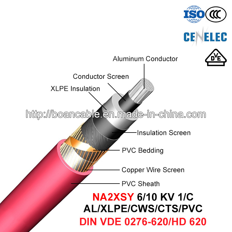  Na2xsy, câble d'alimentation, 6/10 Kv, Al/XLPE/SCF/PVC (HD 620/VDE 0276-620)