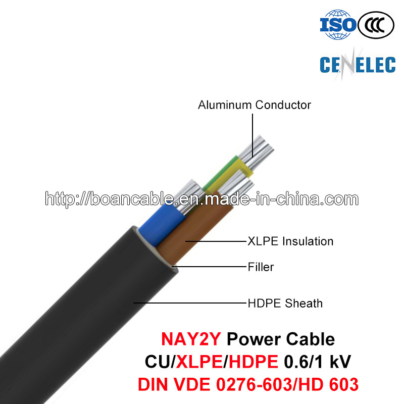  Nay2y, câble d'alimentation basse tension, 0.6/1 Kv, Al/XLPE/PEHD (DIN VDE 0276-603/HD 603)