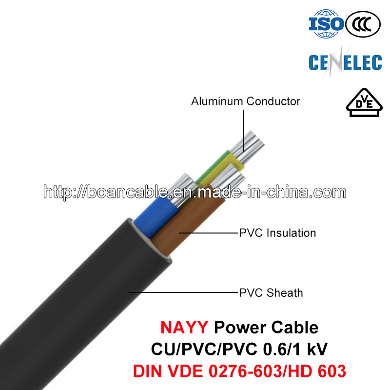  Nayy, LV Cable de alimentación, Kv 0.6/1/PVC, aluminio y PVC (DIN VDE 0276-603/HD 603)