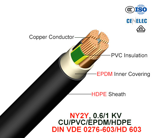  Ny2y, de Kabel van de Macht, 0.6/1 Kv, Cu/PVC/HDPE (VDE 0276-603/HD 603)