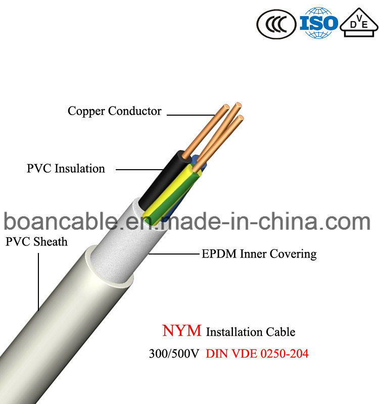  Nym, Cu/PVC/EPDM/PVC, de Kabel van de Installatie, VDE 0250-204