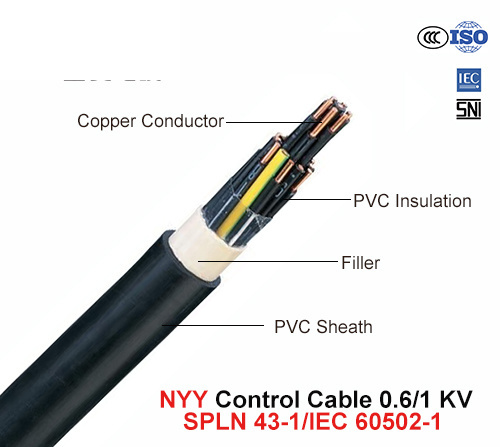  Nyy, de Kabel van de Controle, 0.6/1 (1.2) Kv, Cu/PVC/PVC (SPLN 43-1/IEC 60502-1)