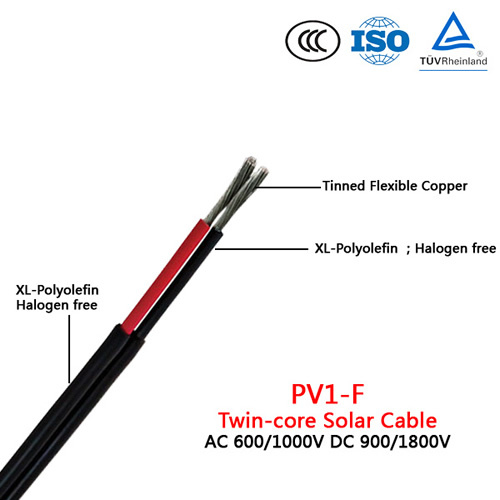  PV1-F; doble núcleo del cable de Energía Solar Fotovoltaica; 2x6mm2; certificado TUV