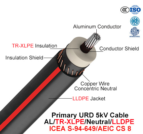  Ud primaire le câble, 5 KV, Al/TR-XLPE/neutre/de PEBDL (AEIC CS 8/l'ICEA S-94-649)