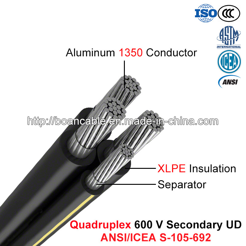  Secundaria Quadruplex Ud, Cable de la construcción de 600 V, Al/XLPE (ANSI/ICEA S-105-692)