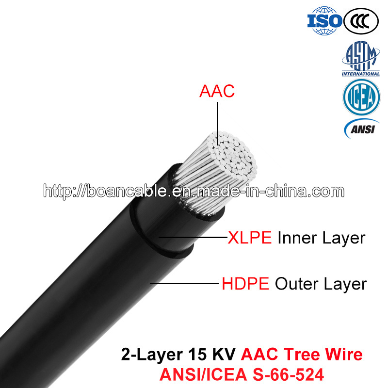  Cable de árbol de la capa de 2 de 15 Kv AAC, AAC/XLPE/HDPE (ANSI/ICEA S-66-524)