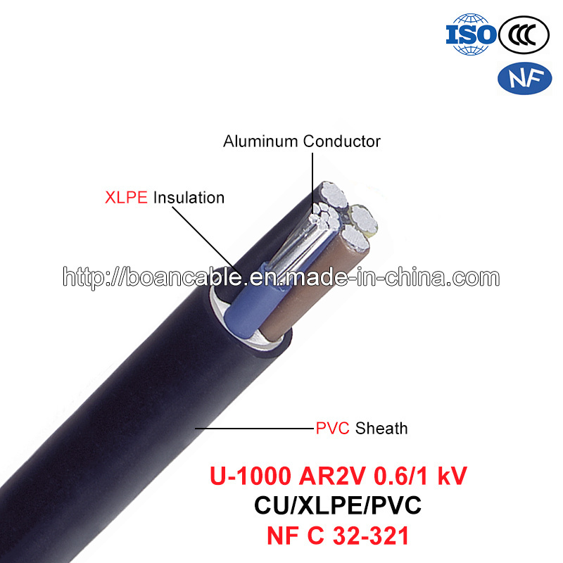  U-1000 Ar2V, câble d'alimentation, 0.6/1 Kv, Al/PVC/polyéthylène réticulé (NF C 32-321)