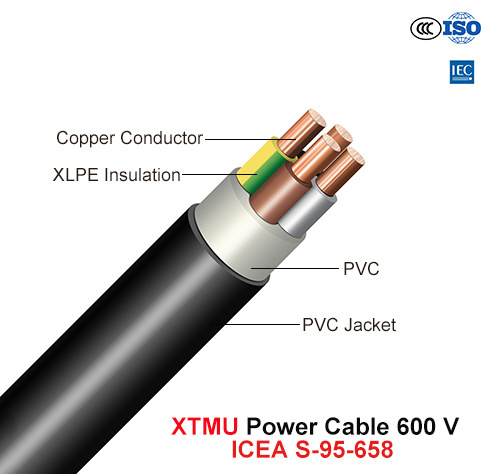  Xtmu, Cable de alimentación 600V, Cu/XLPE/PVC/PVC (ICEA S-95-658)