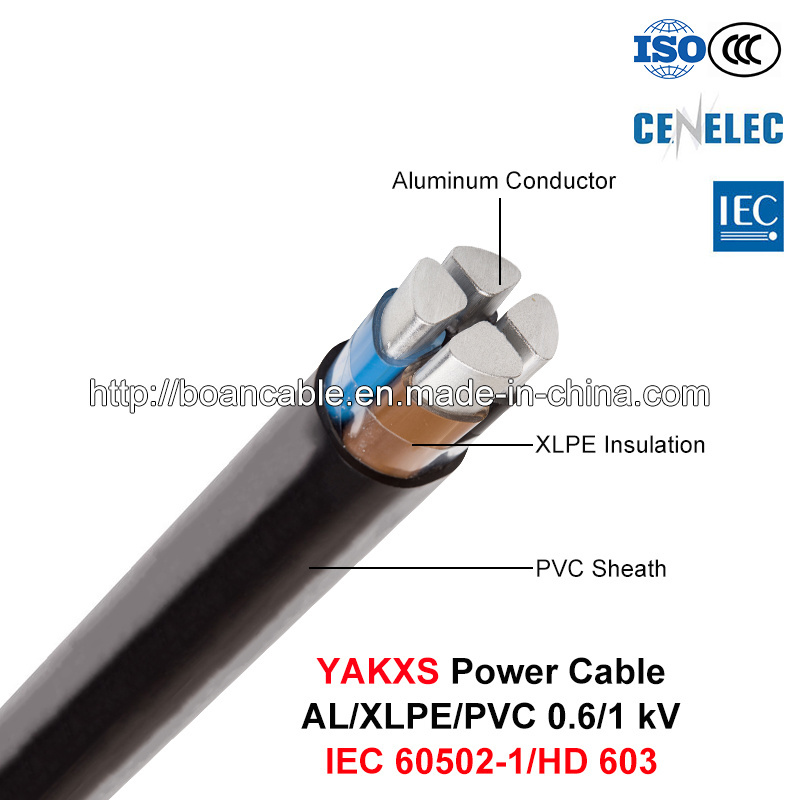  Yakxs, Cabo de alimentação de baixa tensão, 0.6/1 Kv, Al/XLPE/PVC (IEC 60502-1/HD 603)
