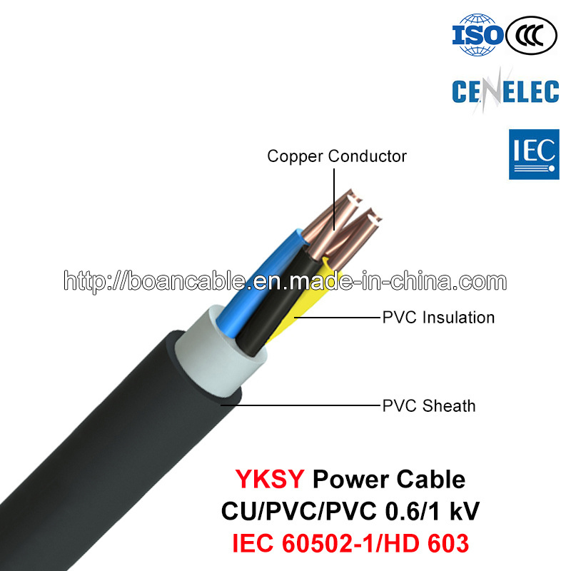  Yksy, câble d'alimentation basse tension, 0.6/1 Kv, Cu/PVC/PVC (CEI 60502-1/HD 603)