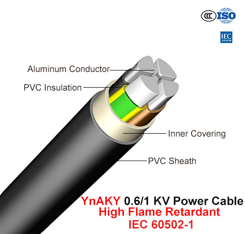  Ynaky, cavo elettrico, 0.6/1 chilovolt, alto Al/PVC/PVC ignifugo (IEC 60502-1)