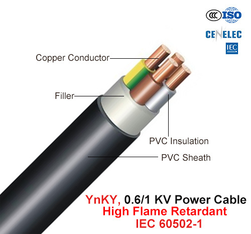  Ynky, câble d'alimentation, 0.6/1 Kv, ignifuge haut de Cu/PVC/PVC (IEC 60502-1)