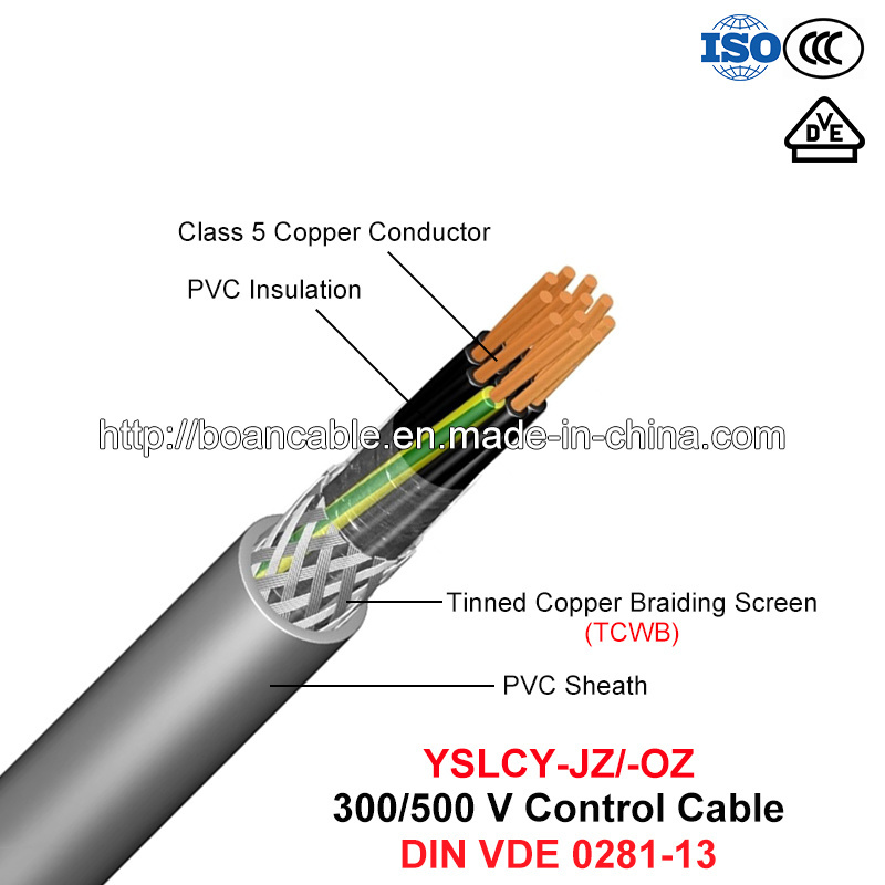  Yslcy, Cable de control, 300/500 V, Flexible Cu/PVC/Tcwb/PVC VDE (0281-13)
