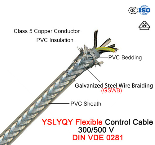  Yslyqy, Cable de control, 300/500 V, Flexible Cu/PVC/PVC/Gswb/PVC (DIN VDE 0281,)
