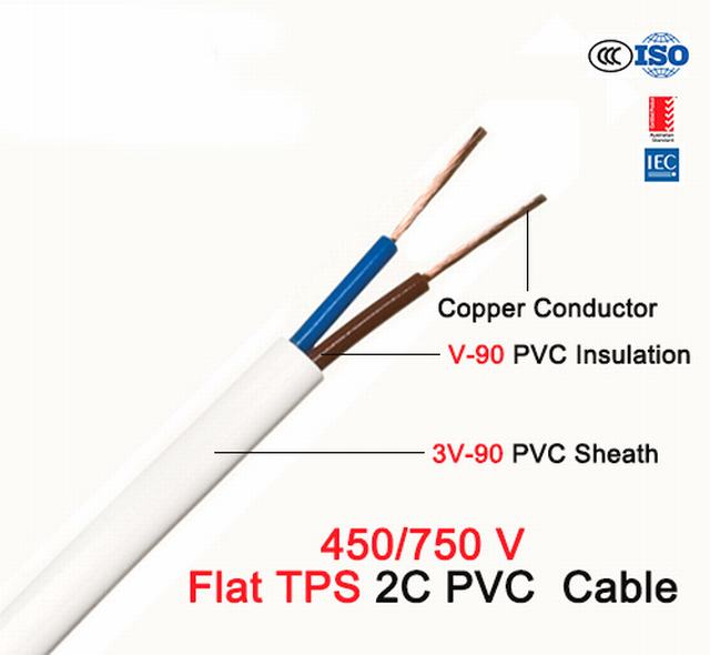Flat TPS 2c PVC Cable 450/750V Copper Conductor