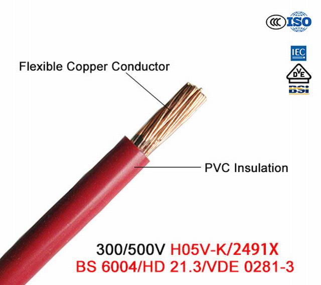 
                                 H5V-K 300/500V BS 6004 PVC flexível de isolamento do cabo de cobre                            