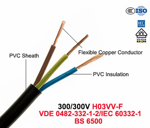 
                                 Ho3VV-F de alambre de cobre flexible tres núcleos 300/300V Cable eléctrico BS 6500.                            