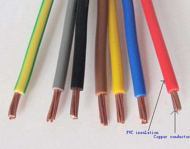  Conductor de cobre de aislamiento de PVC de núcleo único y cables eléctricos 1.0, 1.5, 2.5, 4, 6mm2