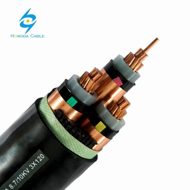 3 основных 8.7/15кв Al/SC/XLPE/SC/резки/PVC медная лента экранированного кабеля